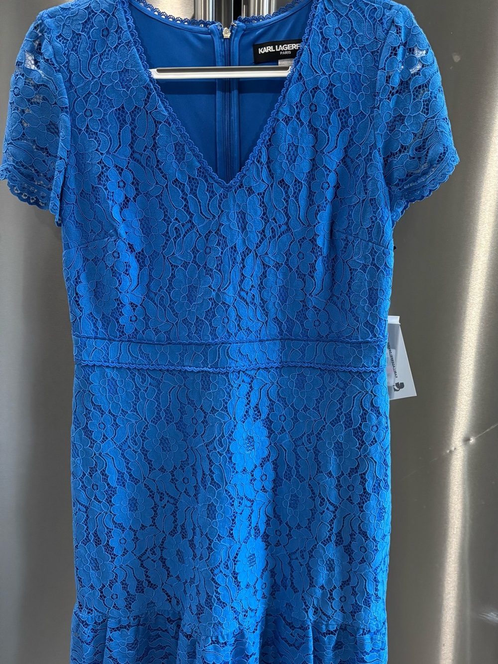 Karl Lagerfeld Bright Blue Floral Lace V-Neck Dress